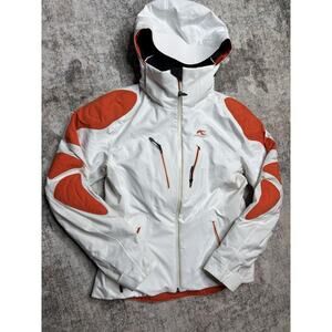 Women's Kjus Pro Ski Skiing Recco Hooded White Jacket Parka Size 36 XS